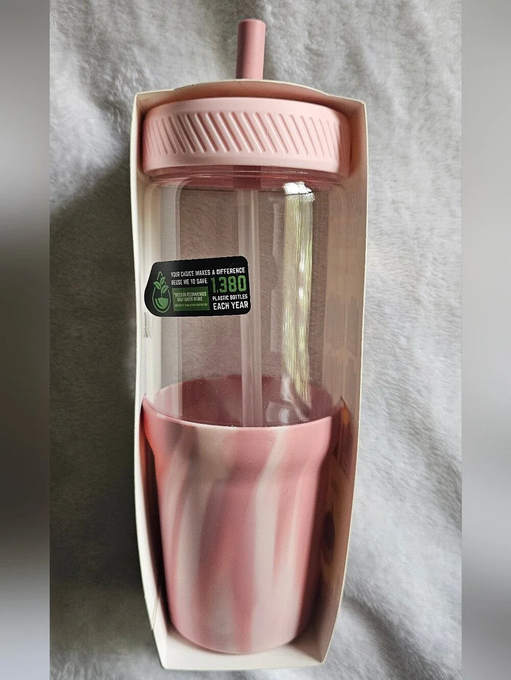 Manna Jasmine 32oz Glass Tumbler with Reusable Straw